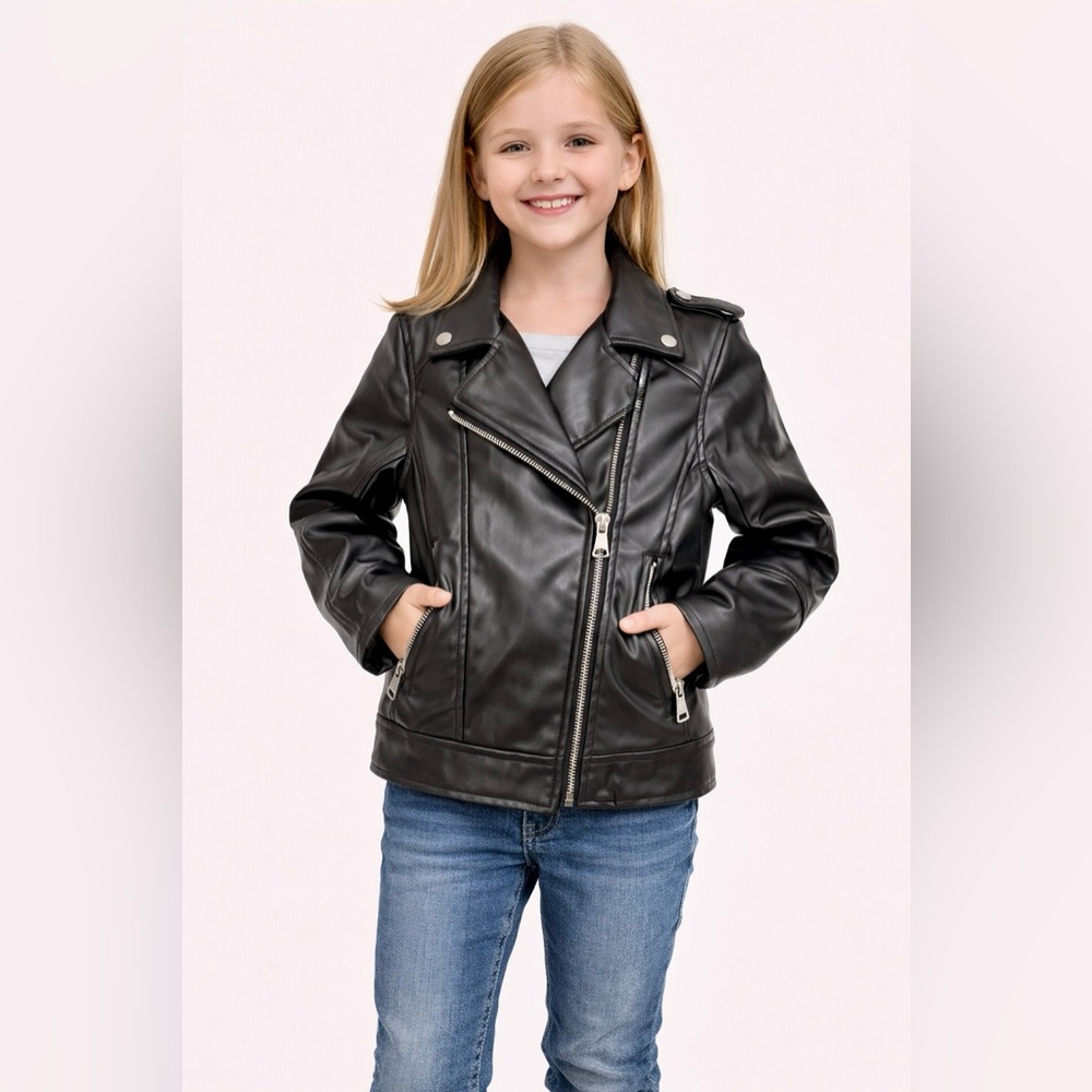 H&M Black Faux Leather Biker Jacket with Silver Hardware